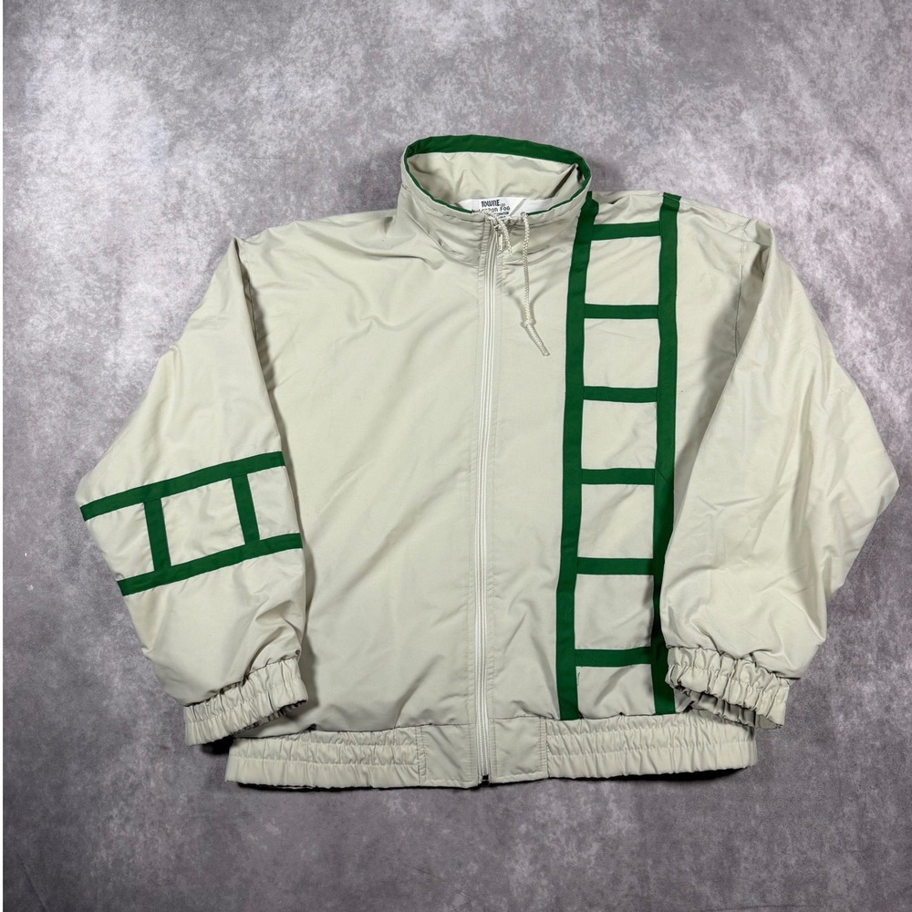 Vintage 80s Towne by London Fog Beige Green Ladder Stripe Windbreaker Jacket M